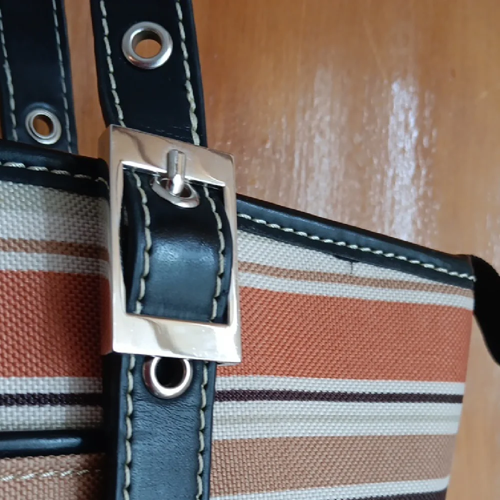 Kate Spade Multicolor Striped Tote with Black Accents EUC - Picture 4 of 12